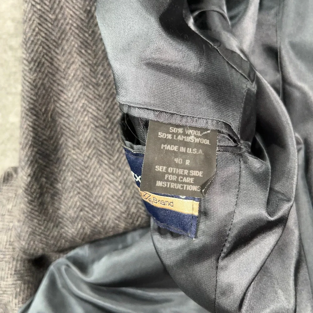 John Alexander Herringbone Blazer Mens 40R Wool Lambswool Sport Coat Grey Office
